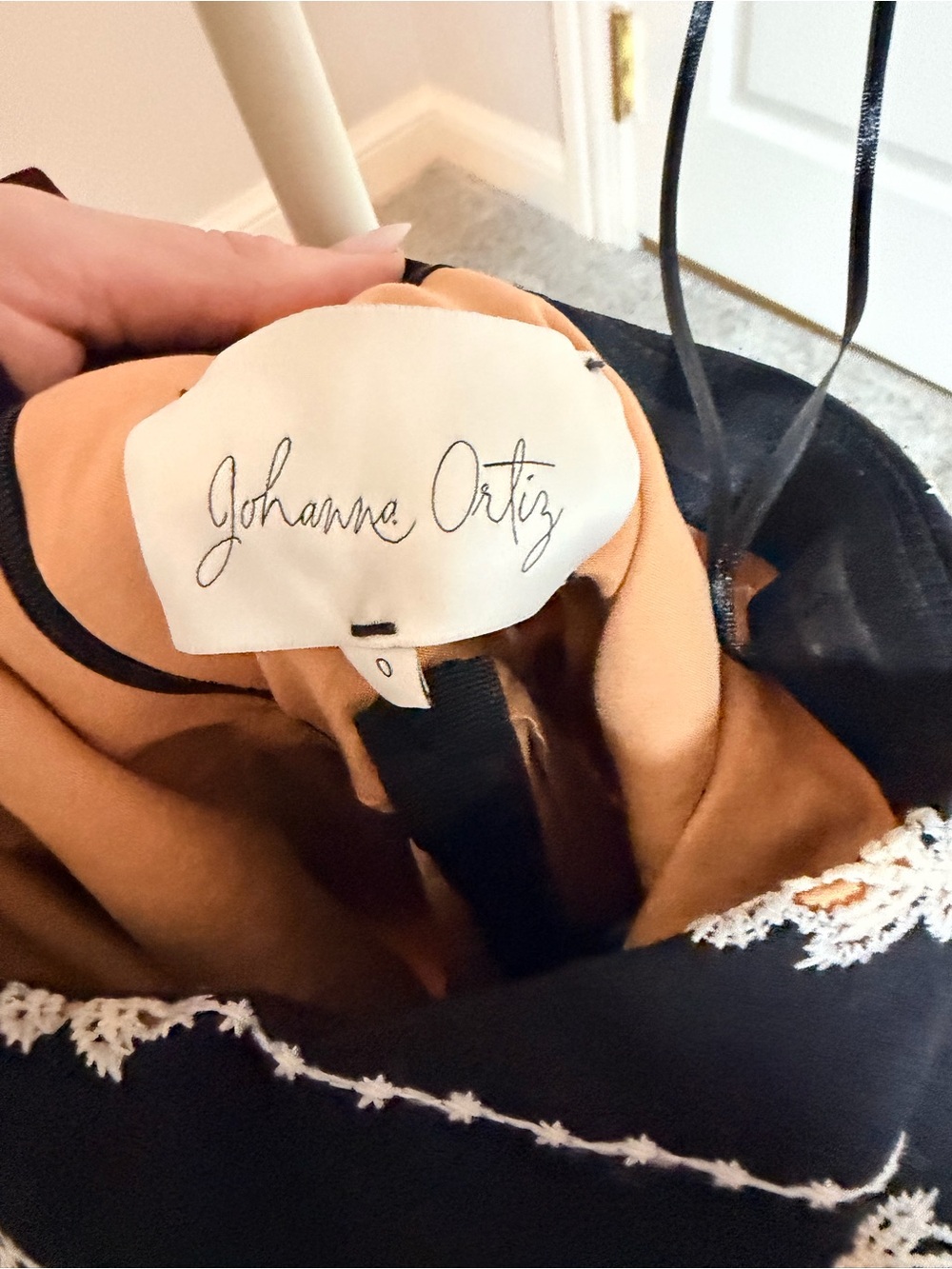 Johanna Ortiz Black Dress with Cream Lace One-Shoulder Mini - Picture 6 of 8